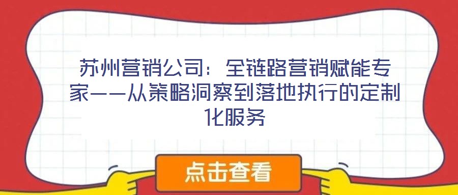 蘇州營銷公司：全鏈路營銷賦能專家——從策略洞察到落地執(zhí)行的定制化服務(wù)